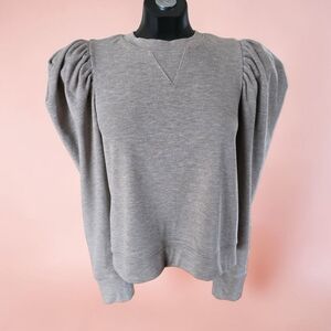 Moon River Puff Sleeves Heather Brown Tan Soft Sweatshirt Size S